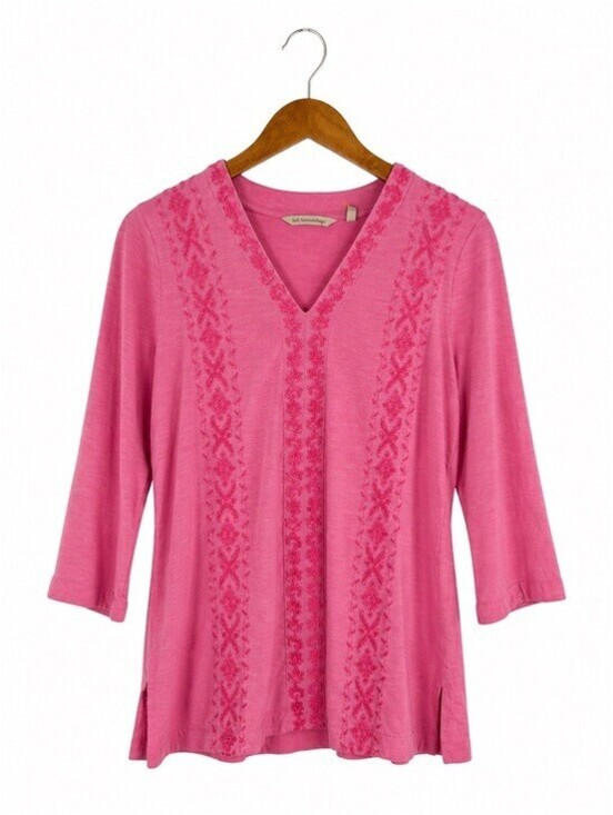 Soft Surroundings Tops - Soft Surroundings Women's Pink Embroidered V Neck Tunic Top Small